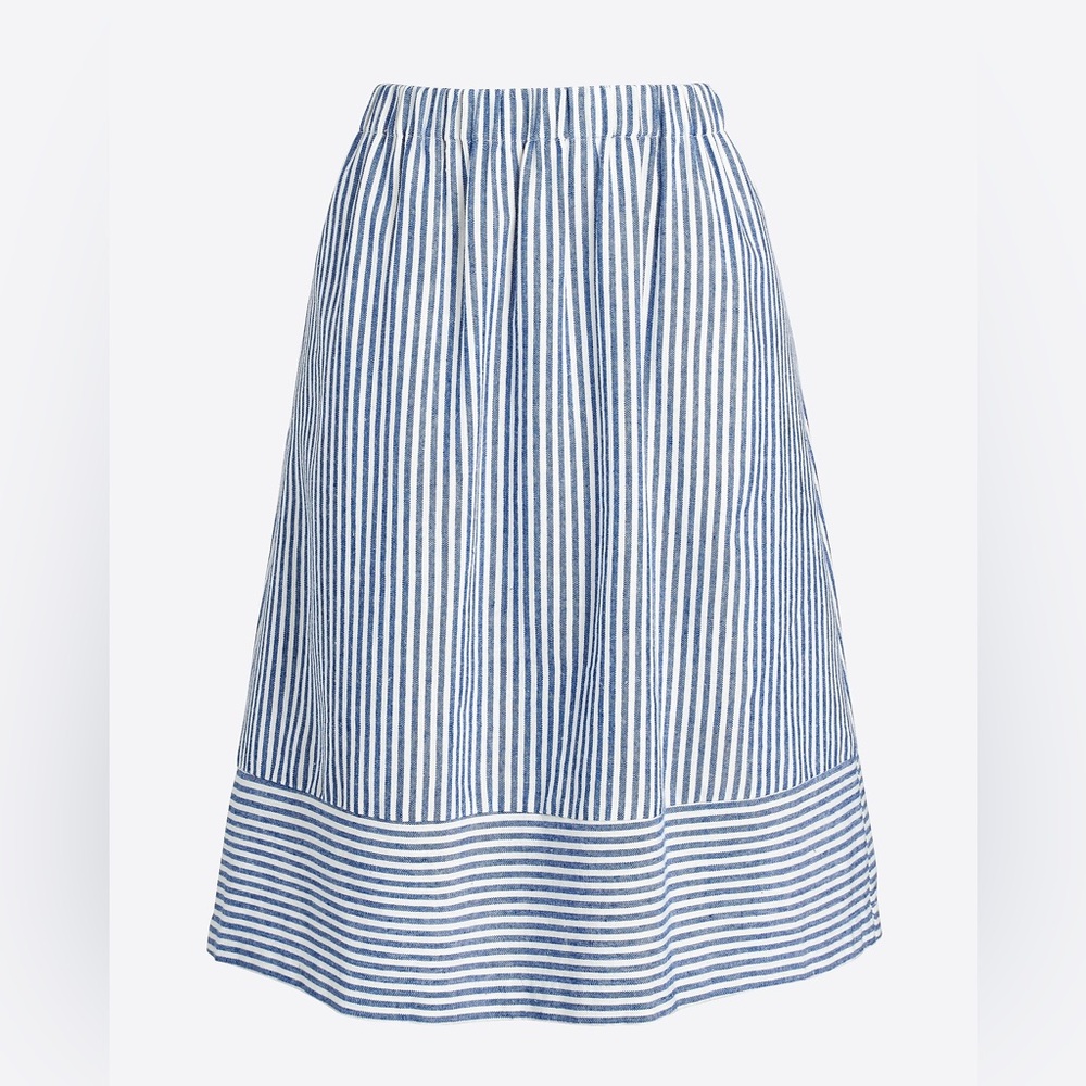 JCrew striped cotton linen midi skirt small